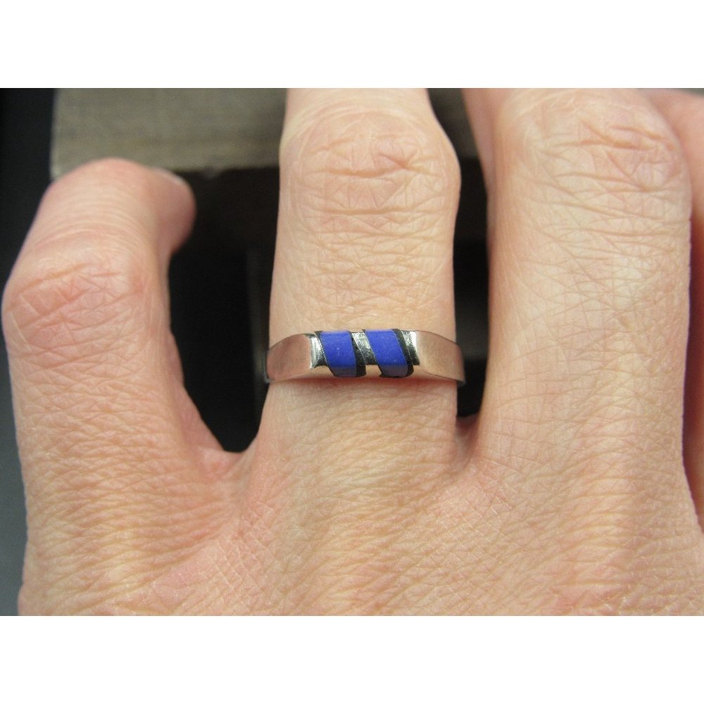Size 6.75 Sterling Silver Blue Purple Double Inlay Band Ring
